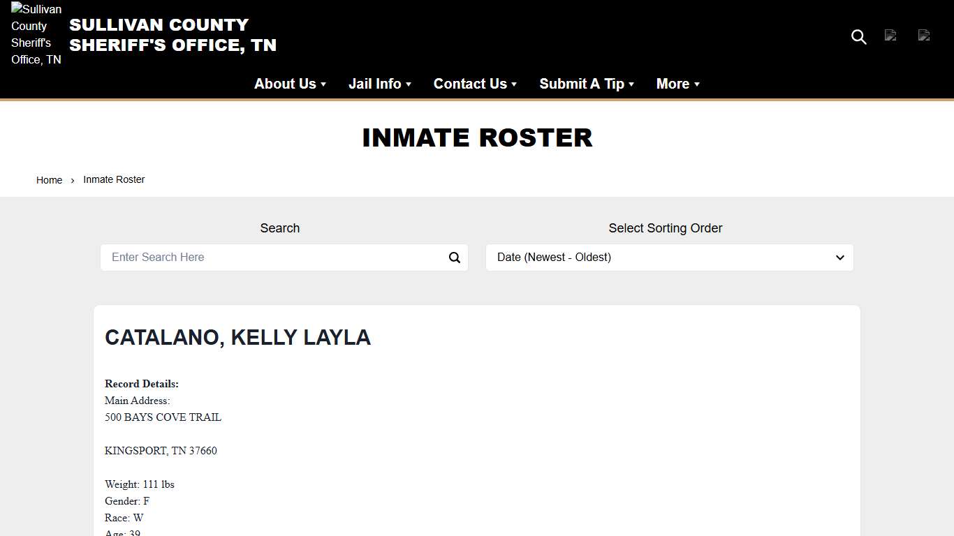 Inmate Roster Sullivan County Sheriff's Office, TN