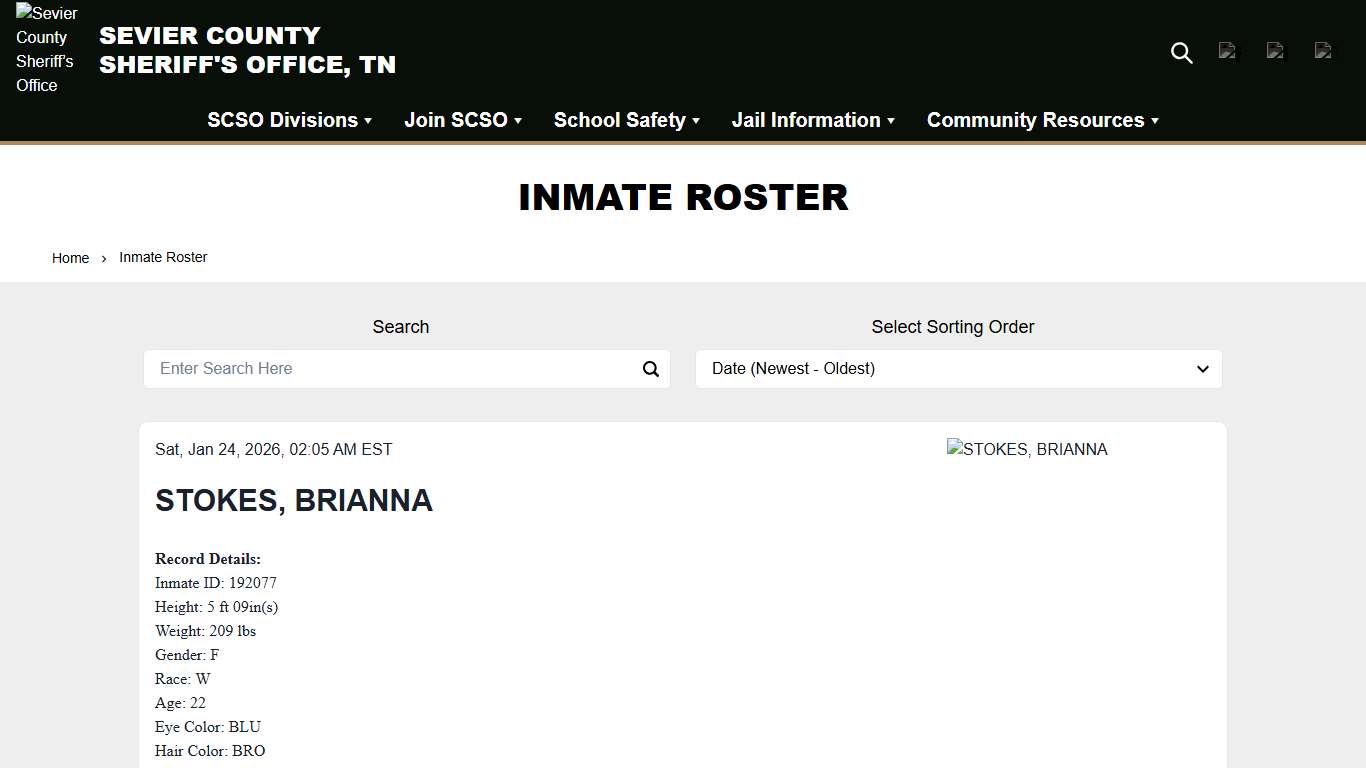 Inmate Roster Sevier County Sheriff’s Office