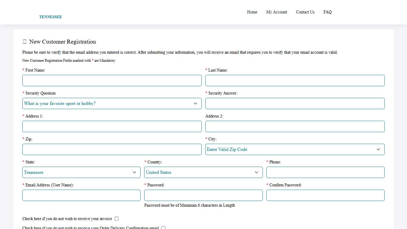 Union Supply Direct - Tennessee Inmate Package - New Customer Registration